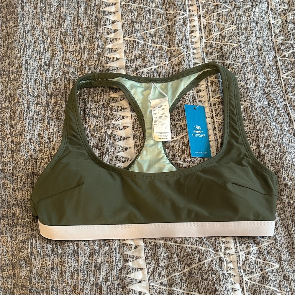 Cupshe olive green Sports Bra with White Trim